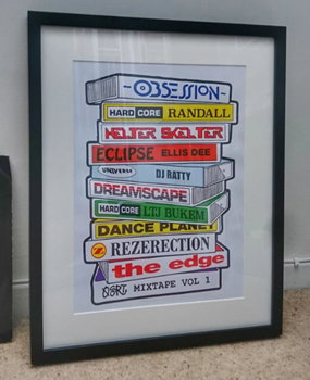 Framed poster of rave tape artwork